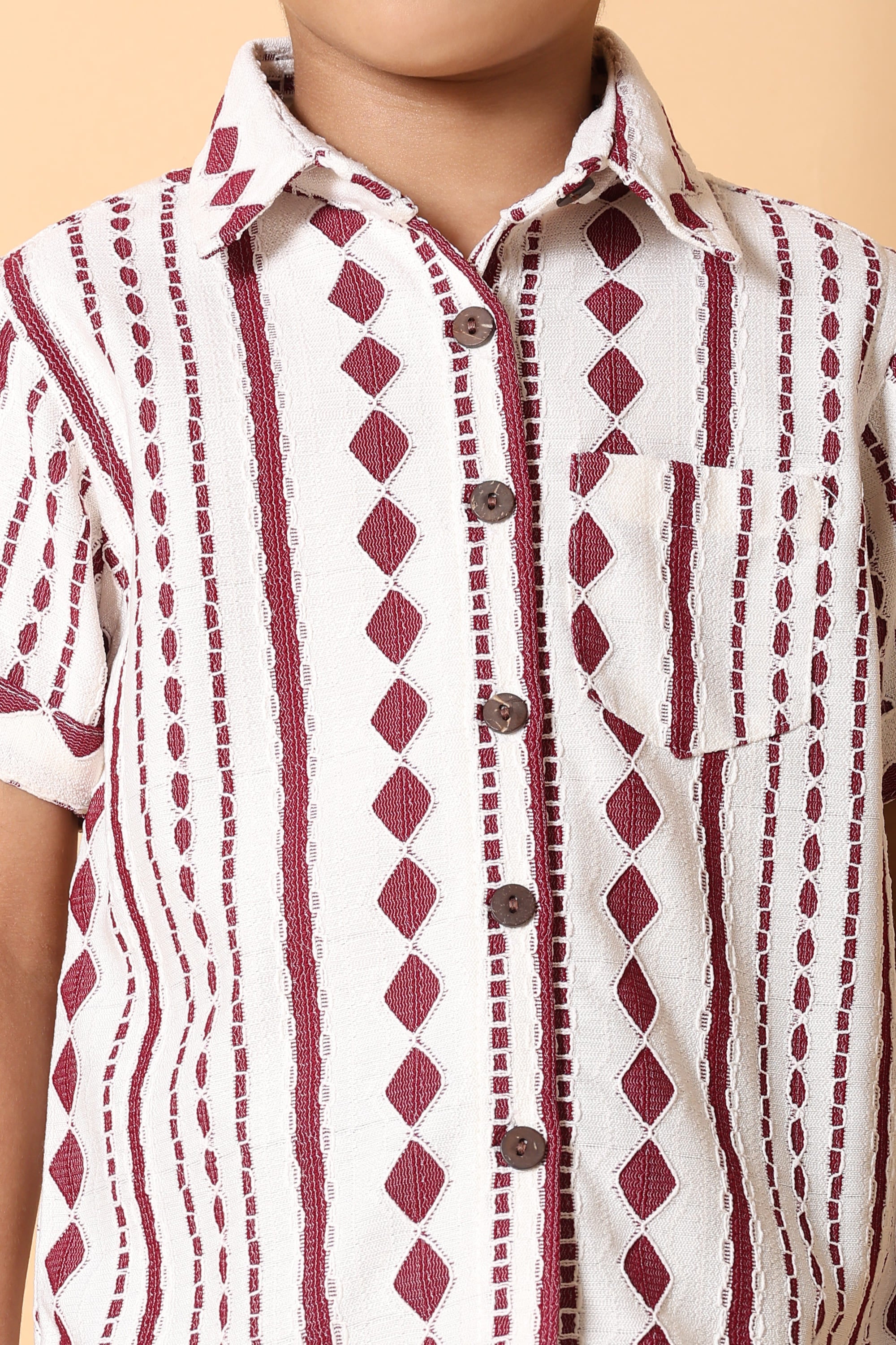 Maroon & White Ethnic Print Shirt - 4 Year Boy Festive Dress