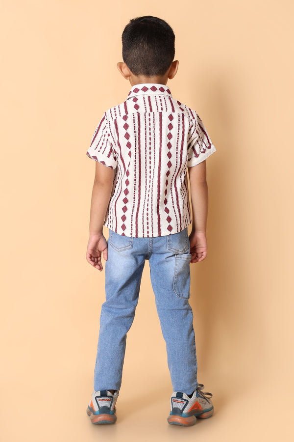 Maroon & White Ethnic Print Shirt - 4 Year Boy Festive Dress