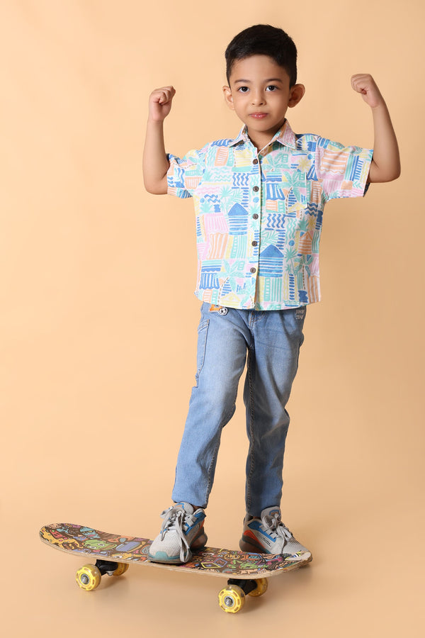 Multicolor Printed Shirt - Fun 4 Year Boy Dress