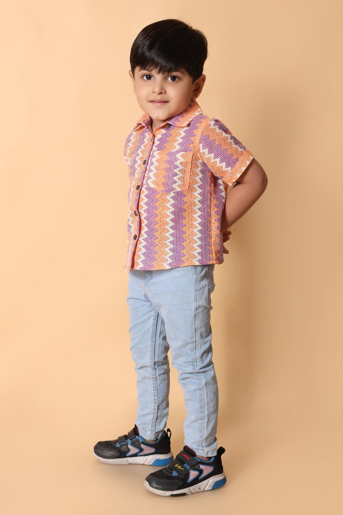 Zig-Zag Orange & Purple Shirt - Stylish Kids Dress for Boys