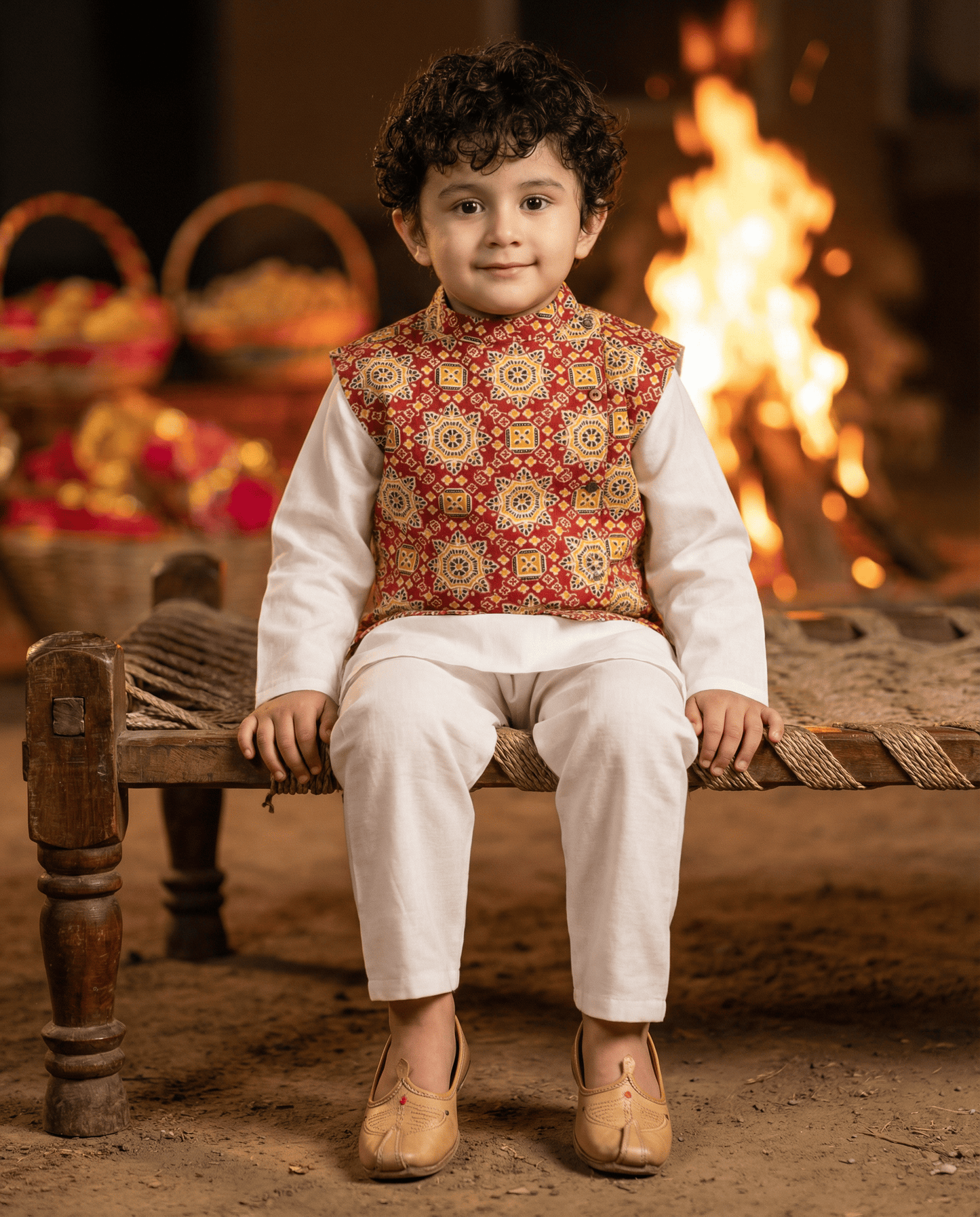 Mandarin Collar Pure Cotton Straight Kurta with Trouser and Jacket