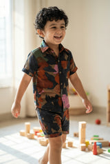 Camo Print Muslin Boys Shirt & Shorts Coord Set Clothing Set