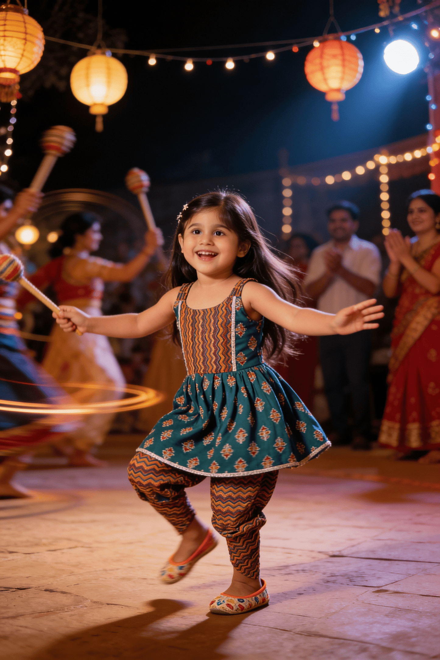 Green Kurti with Multicolor Dhoti Pant - Festive Wear