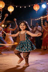 Green Kurti with Multicolor Dhoti Pant - Festive Wear