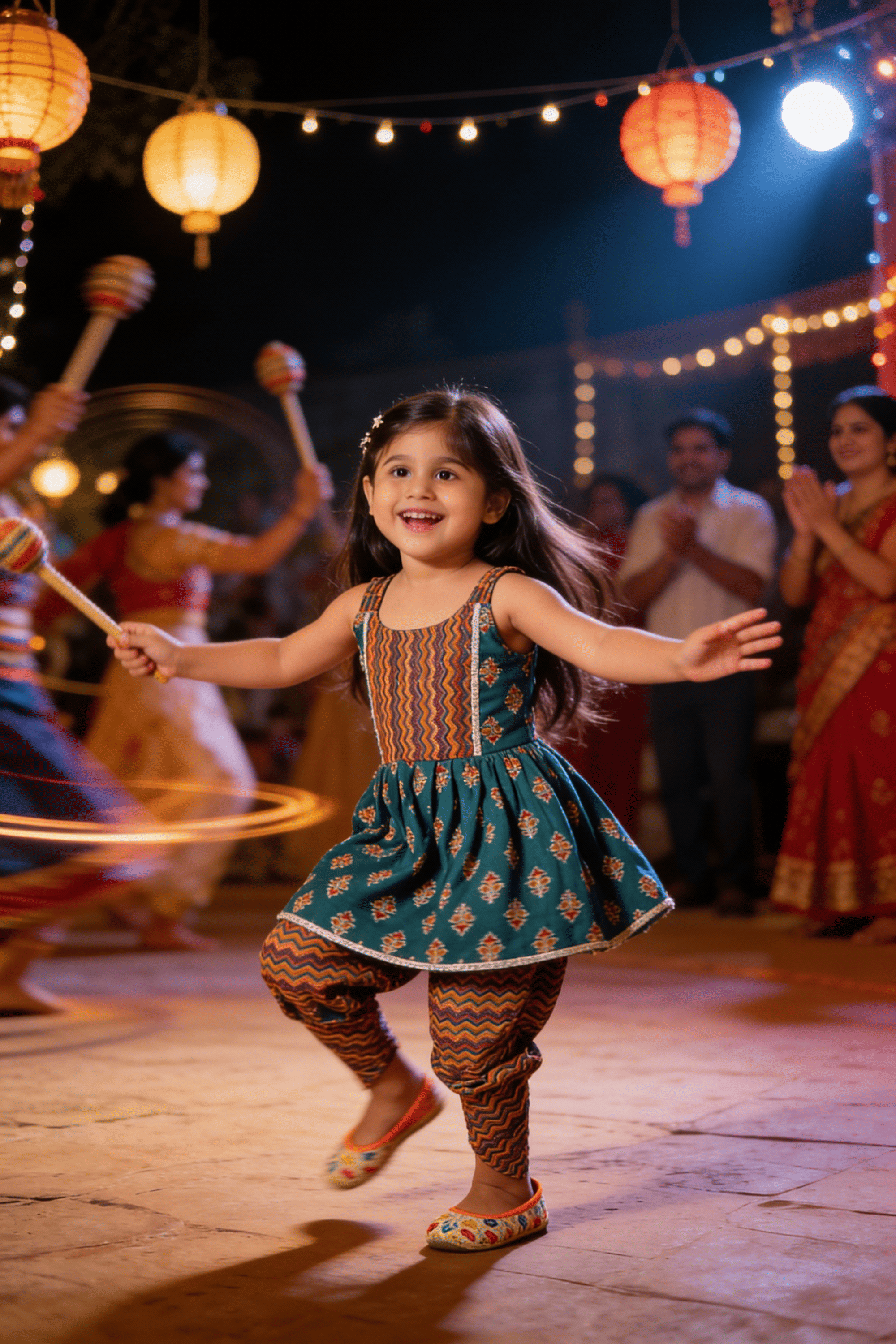 Green Kurti with Multicolor Dhoti Pant - Festive Wear