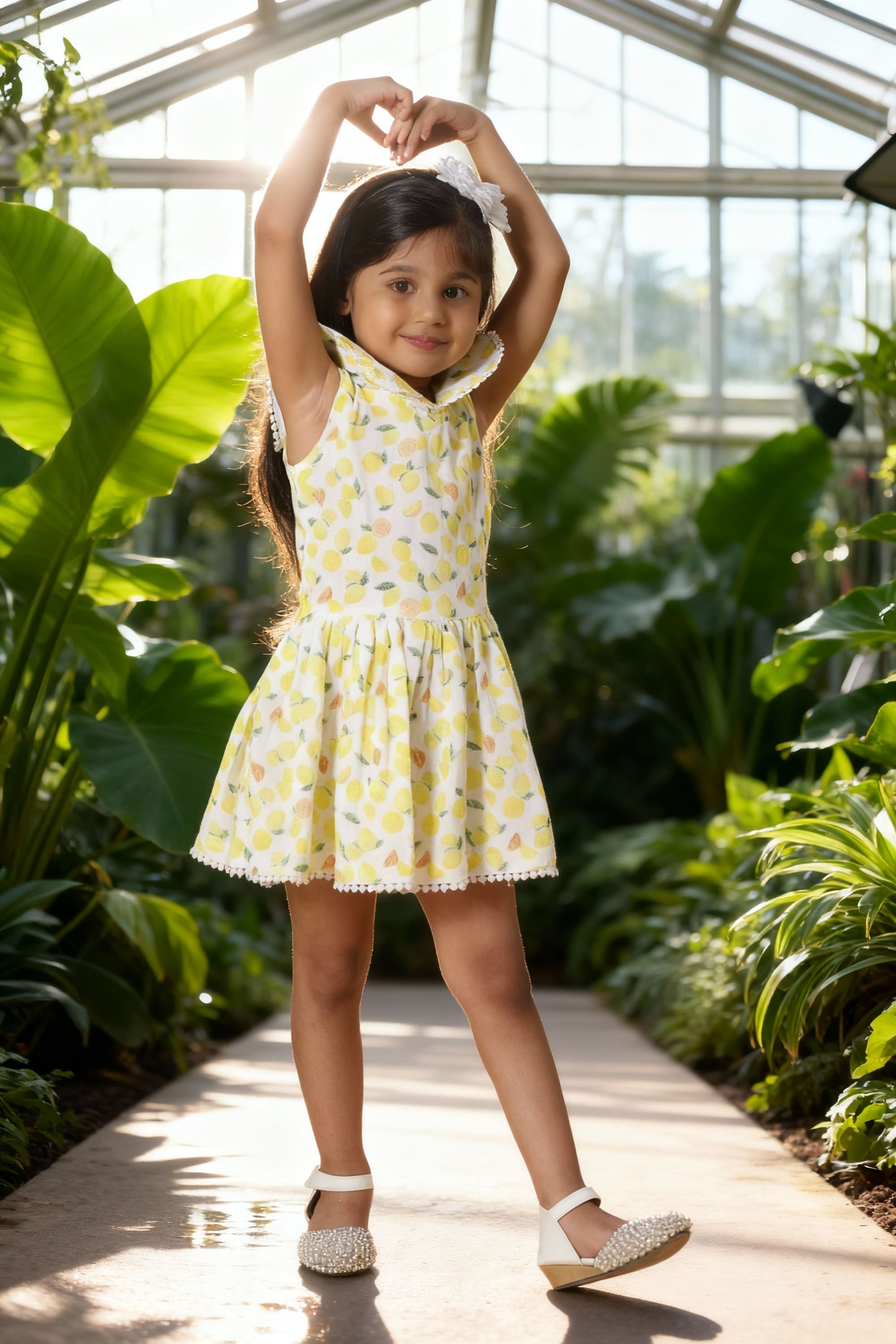 Girls Lemon Print Fit & Flare Dress | Summer Cotton