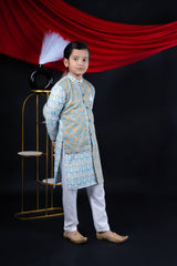 Sky Blue Floral Kurta Set for Boys