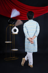 Sky Blue Floral Kurta Set for Boys