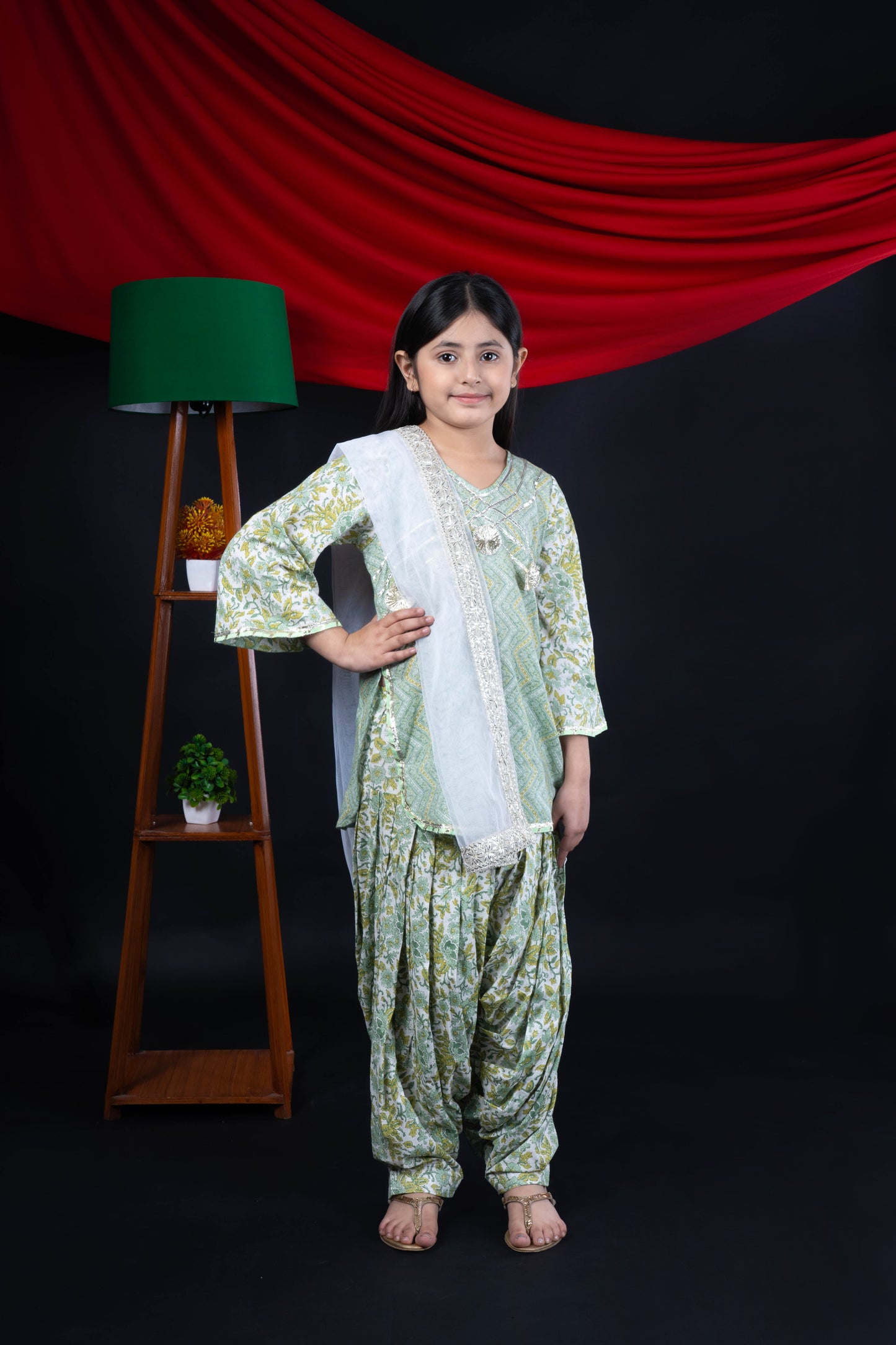 Green Printed Patiala Suit for Girls - Rakhi Ethnic Wear for Girls