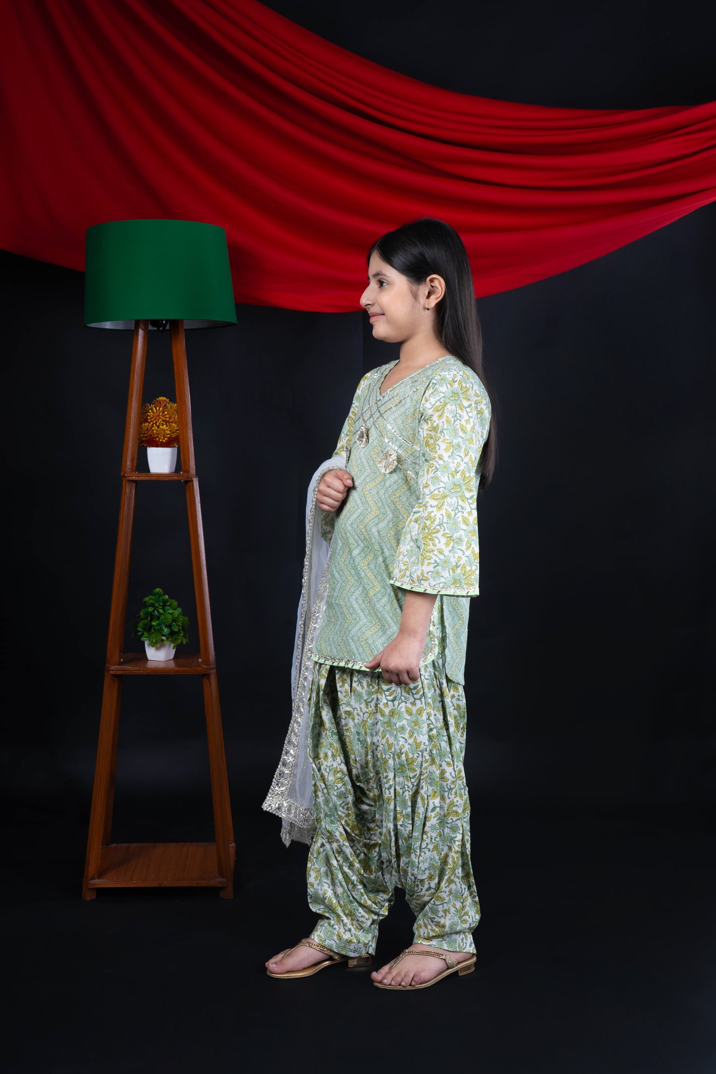 Green Printed Patiala Suit for Girls - Rakhi Ethnic Wear for Girls