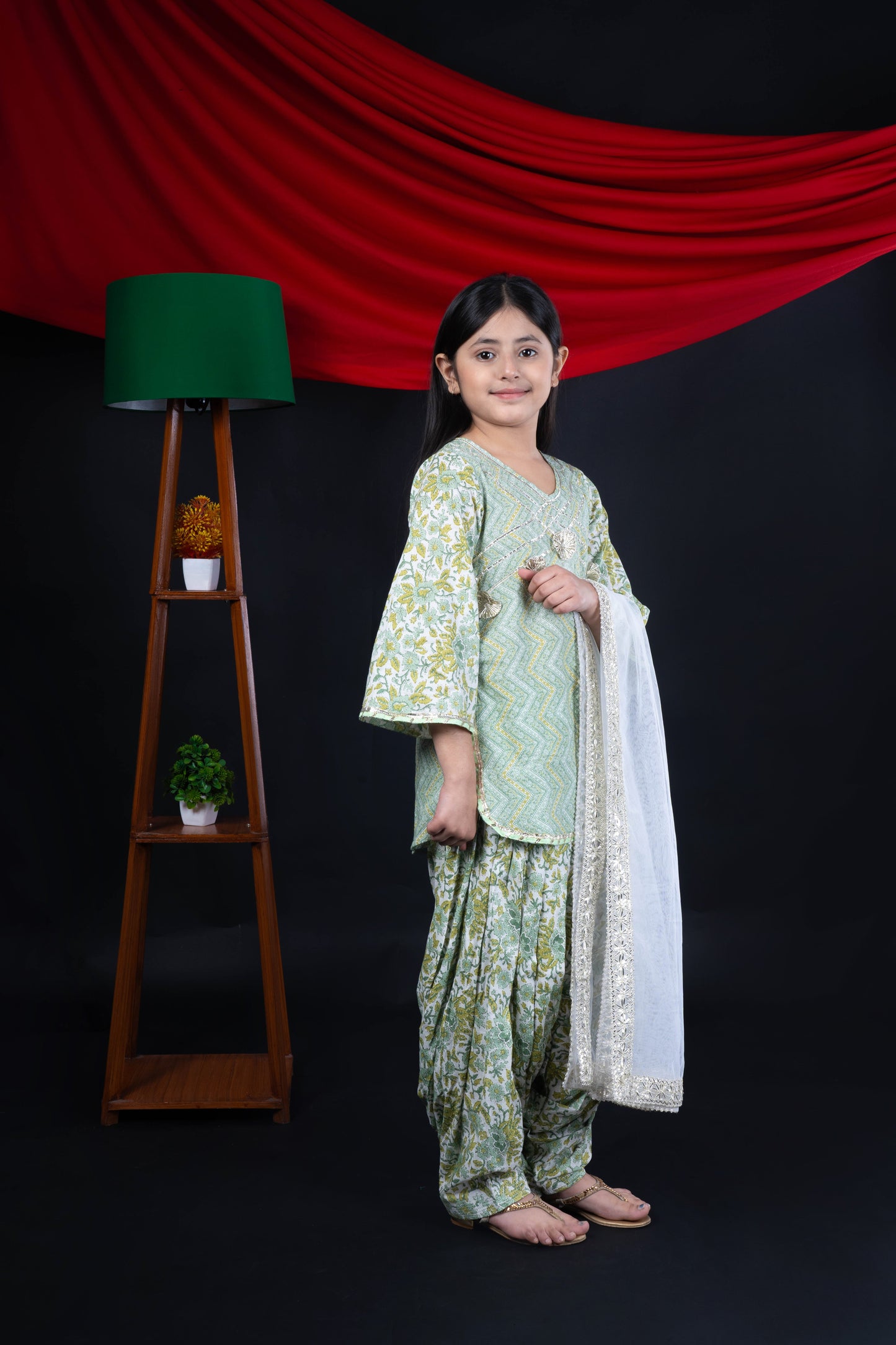 Green Printed Patiala Suit for Girls - Rakhi Ethnic Wear for Girls