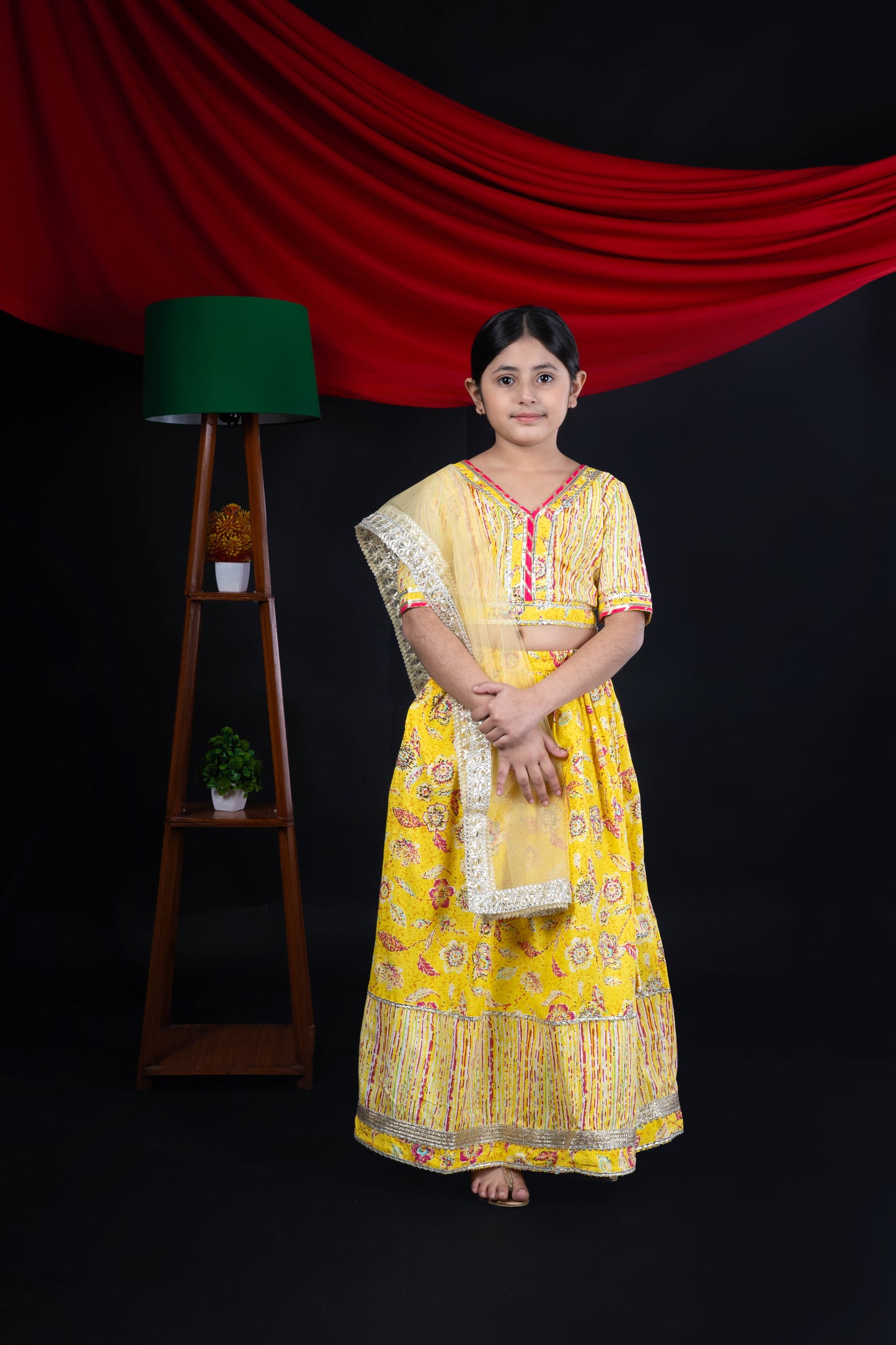 Yellow Mirror Work Lehenga Choli for Girls
