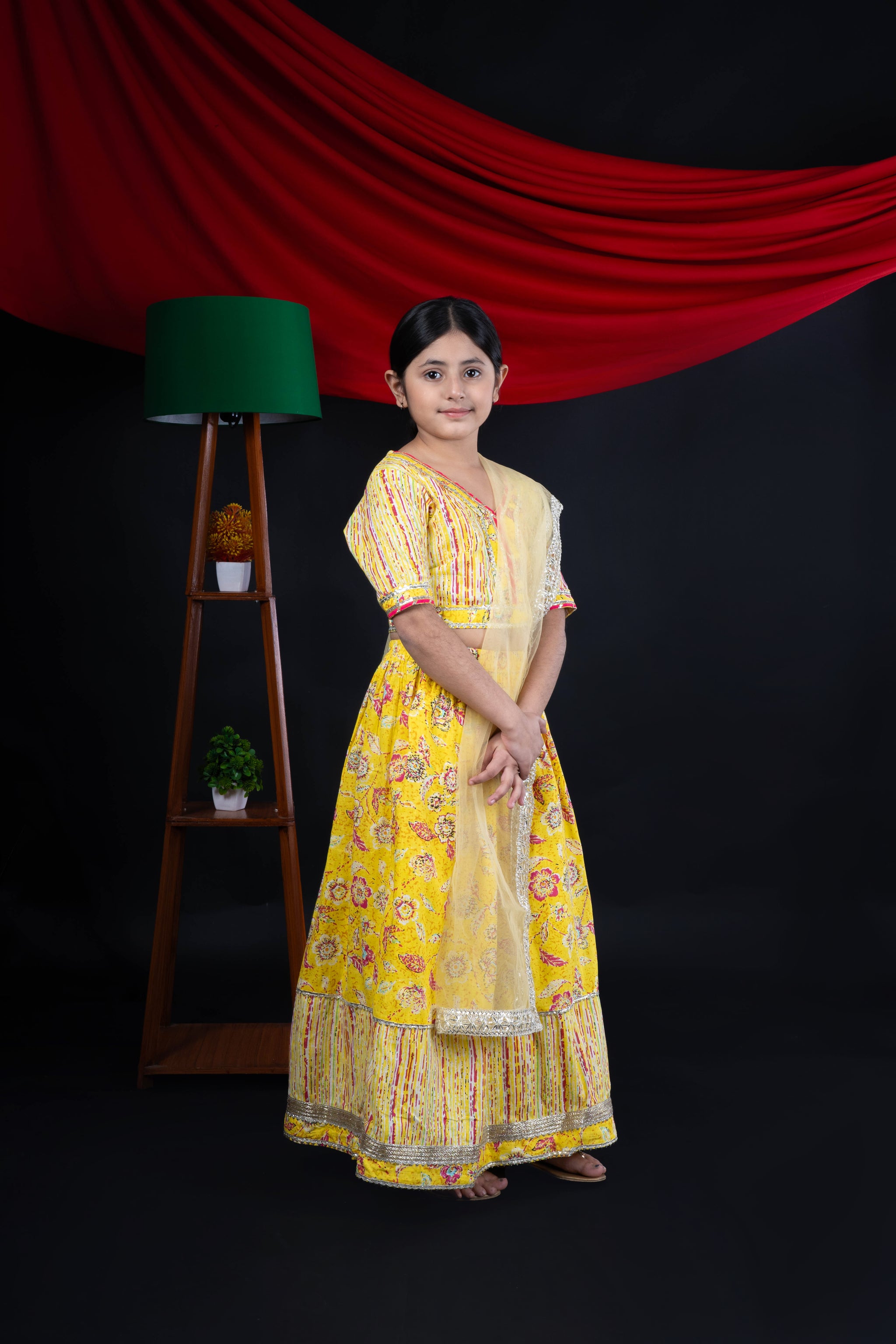 Yellow Mirror Work Lehenga Choli for Girls