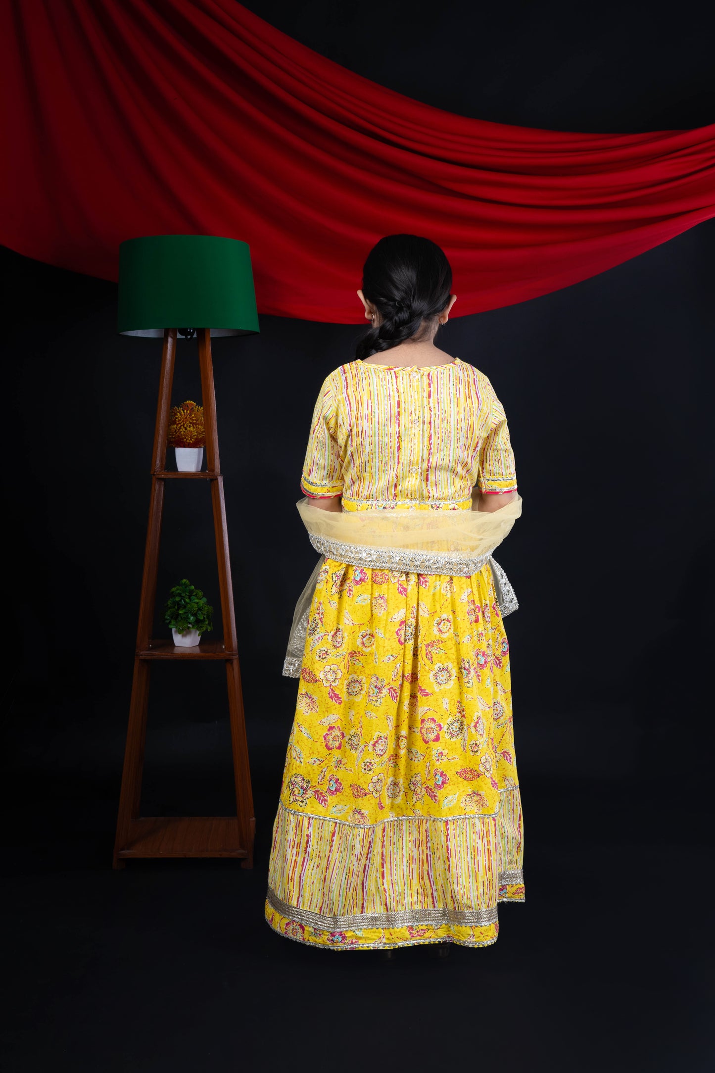 Yellow Mirror Work Lehenga Choli for Girls