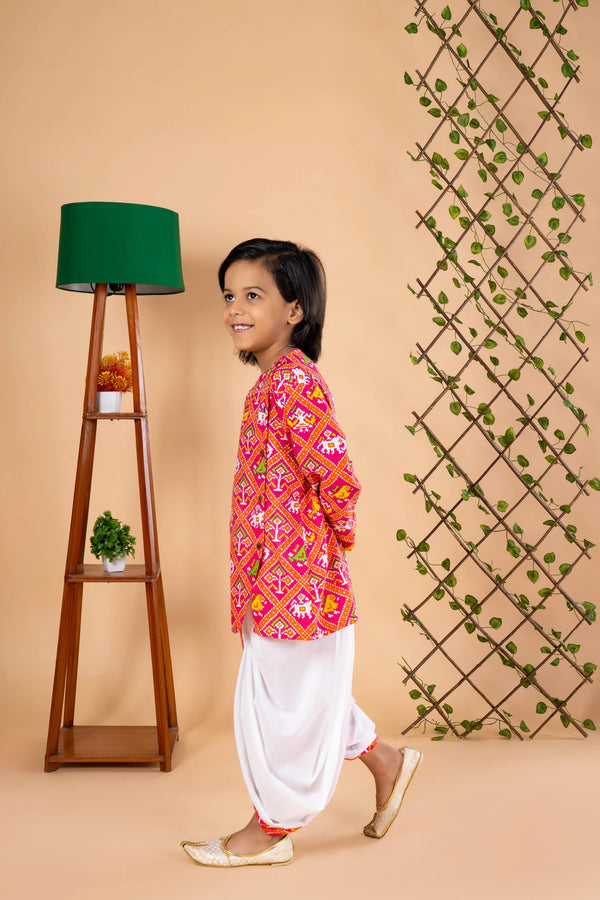 Multicolor Elephant Print Kurta Dhoti Set - Festive Diwali Wear for Boys