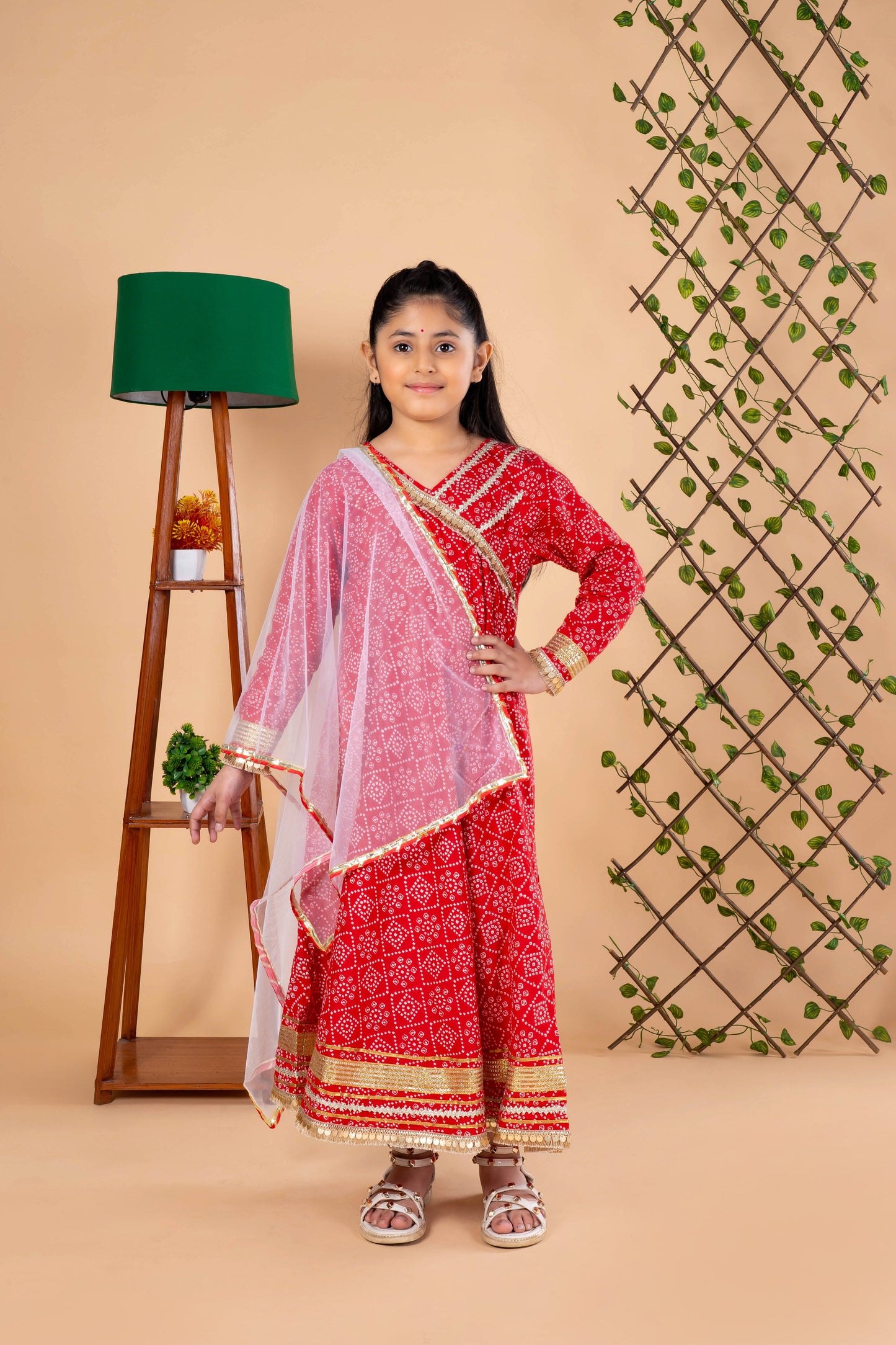 Red Bandhani Anarkali for Girls