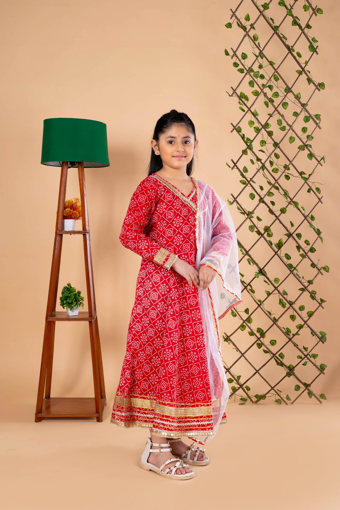 Red Bandhani Anarkali for Girls