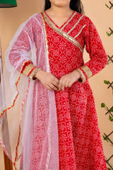 Red Bandhani Anarkali for Girls