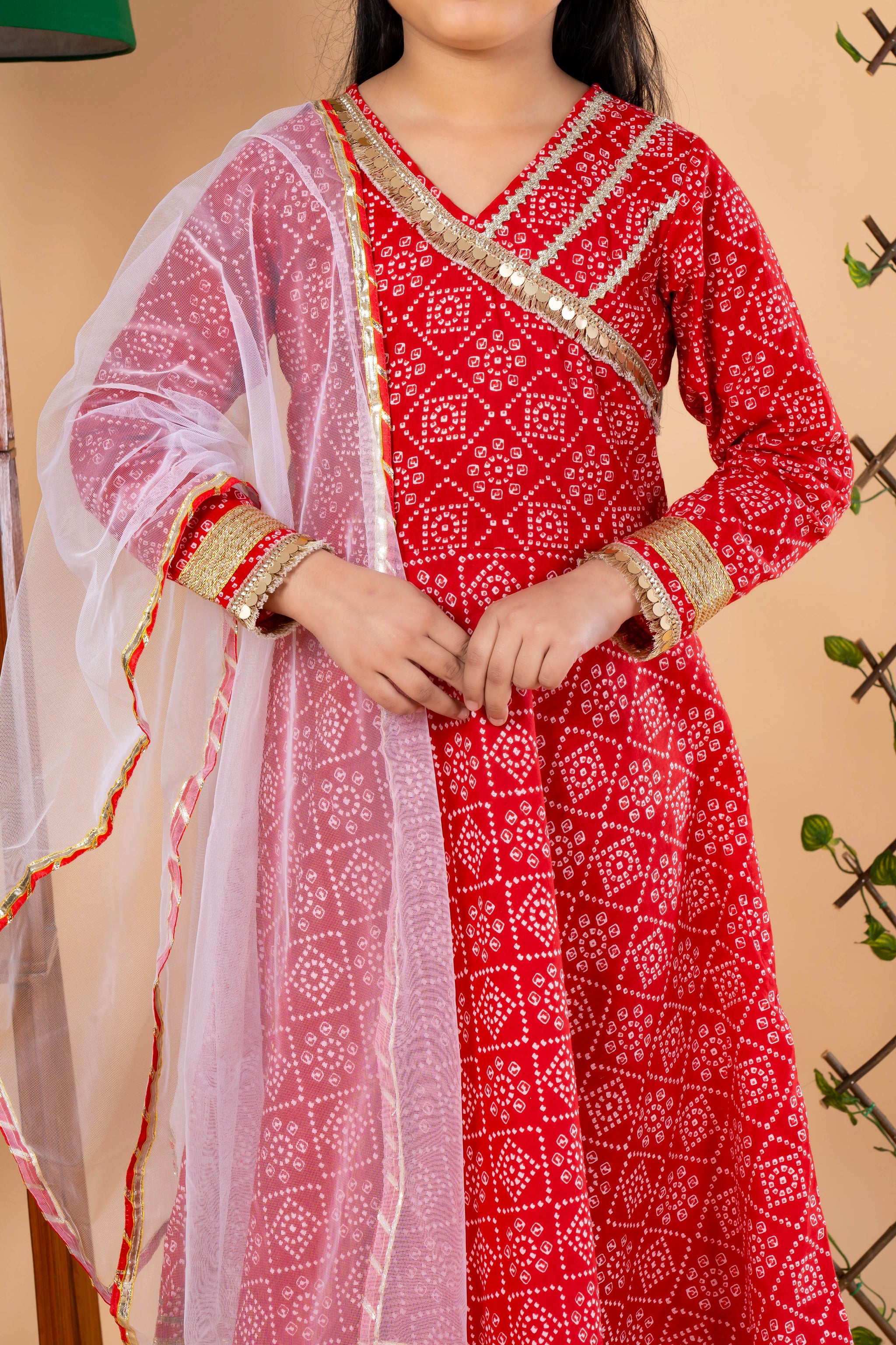Red Bandhani Anarkali for Girls