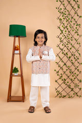 Cream Kurta Pajama with Printed Jacket - Diwali Ethnic Outfit for Boys