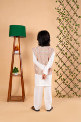 Cream Kurta Pajama with Printed Jacket - Diwali Ethnic Outfit for Boys