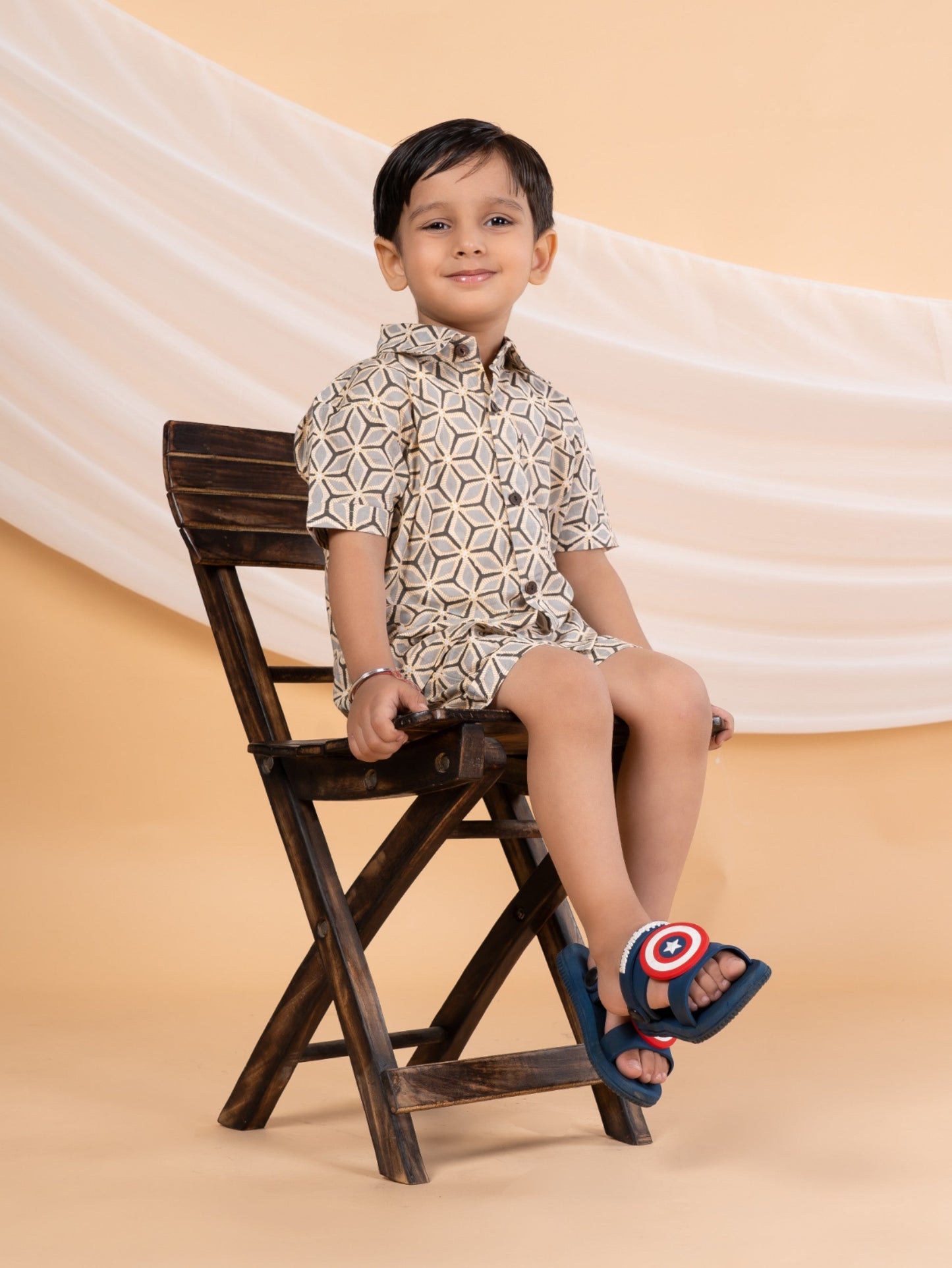 Boys Casual Geometric Print Cotton Coord Set