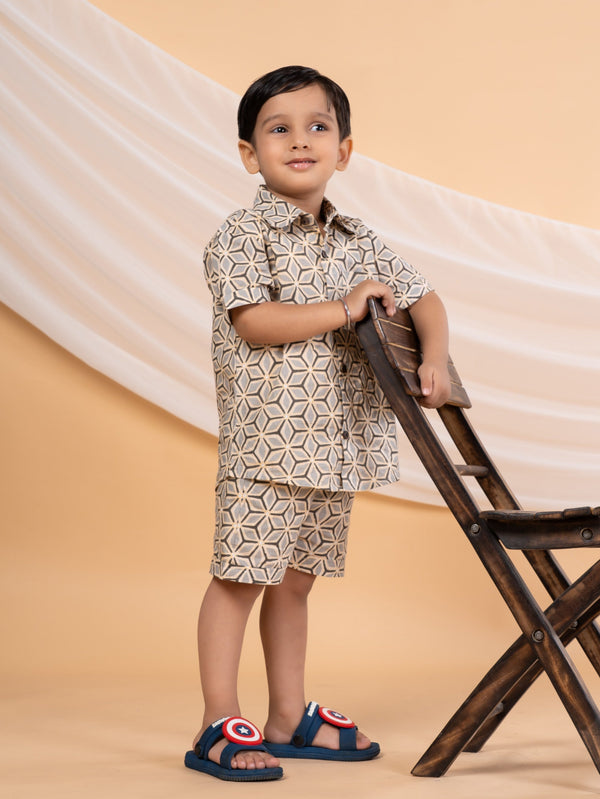 Boys Casual Geometric Print Cotton Coord Set