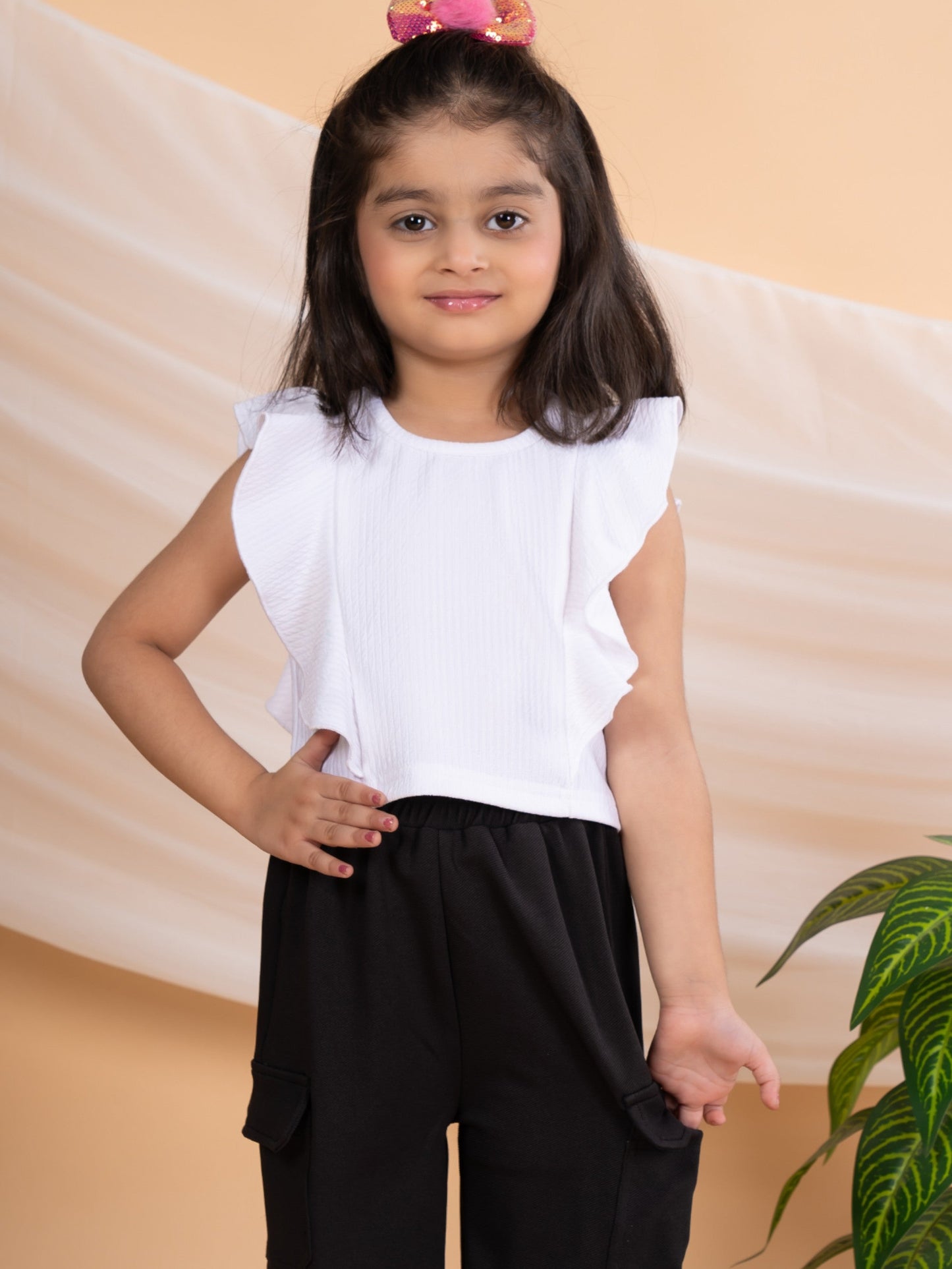 Bebe Unicorn Girls Casual Top and Cargo Pants Set (Black)