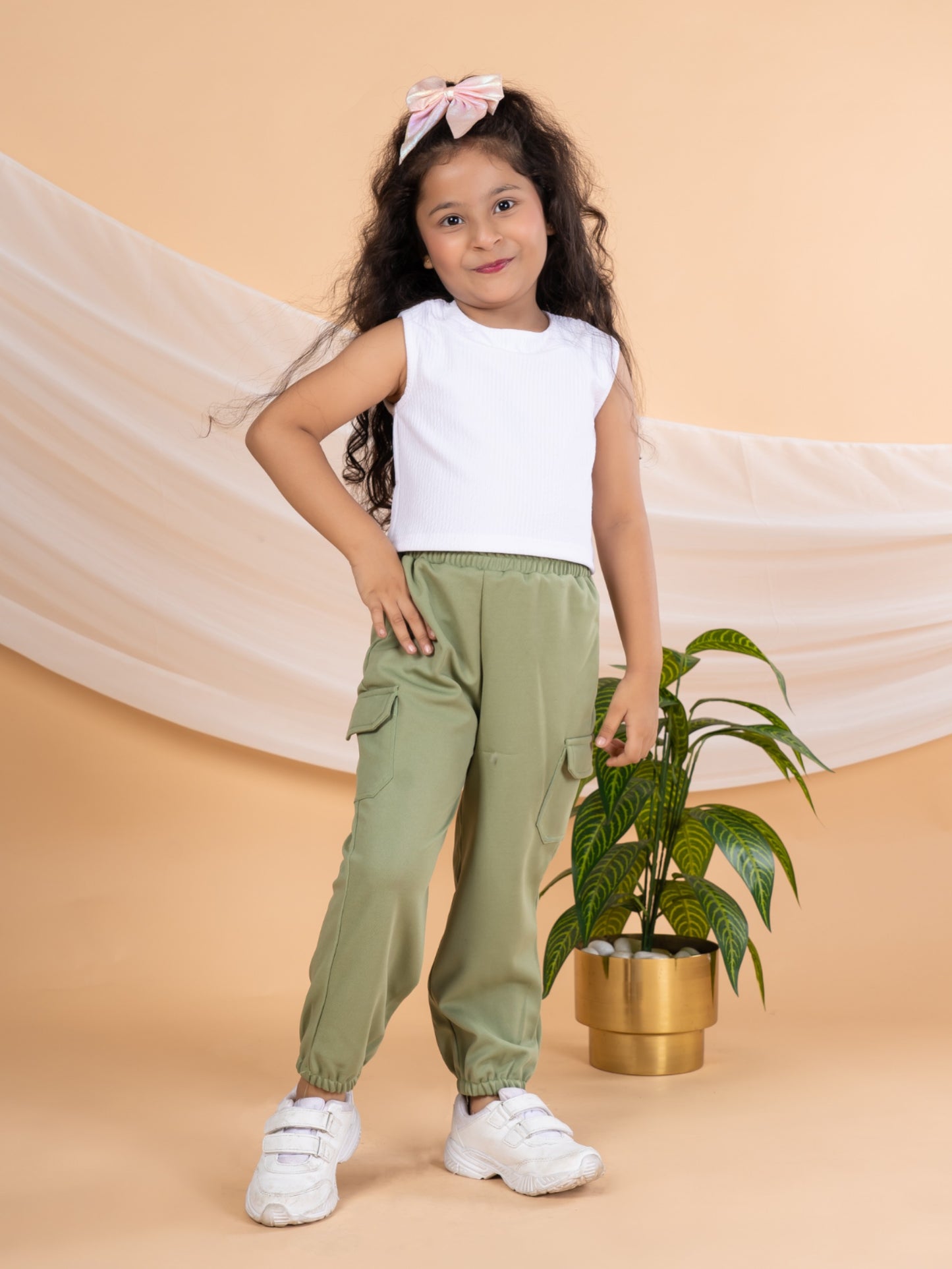 Bebe Unicorn Girls Casual Top And Cargo Pants Set Olive — We