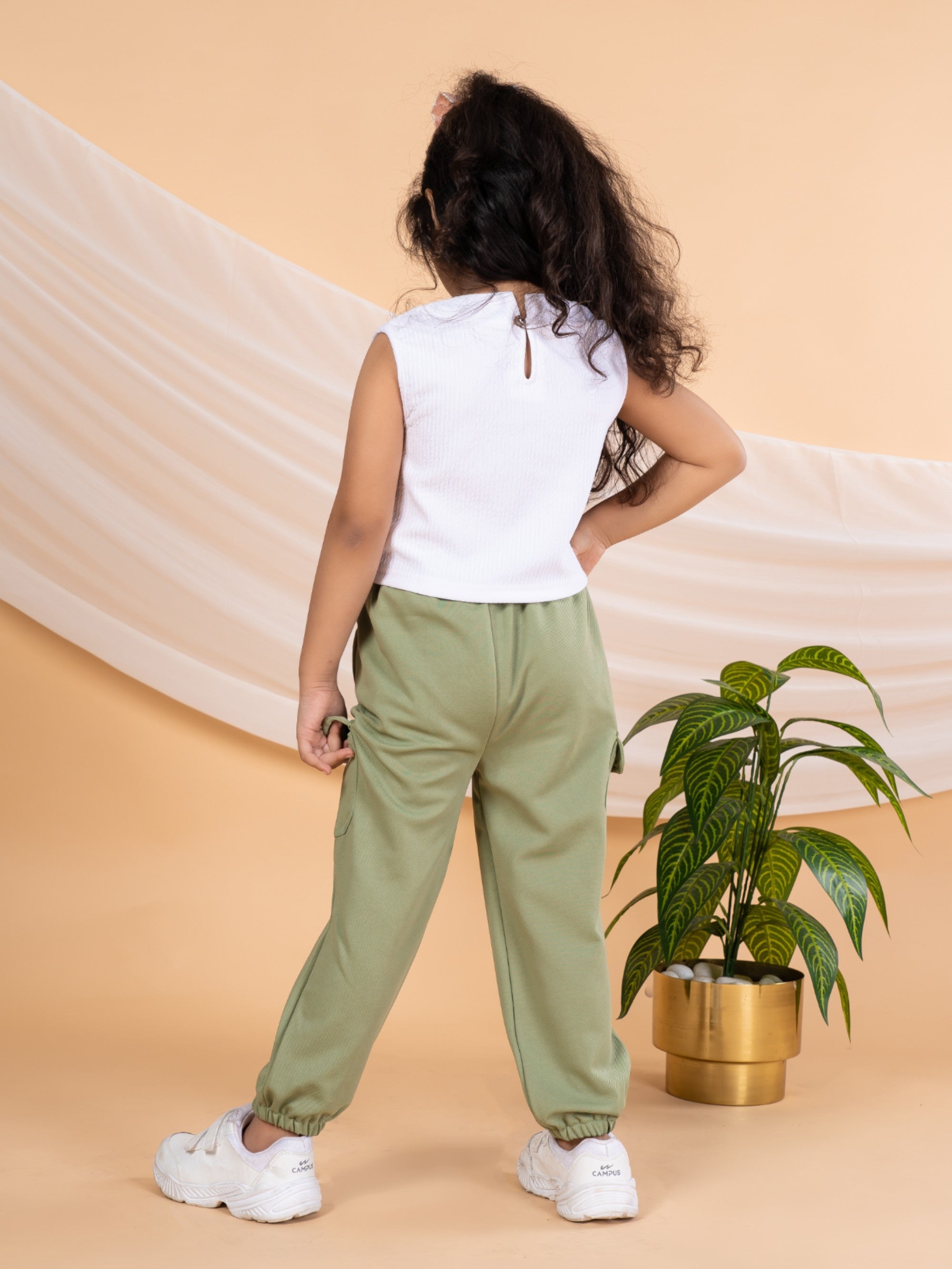 Bebe Unicorn Girls Casual Top and Cargo Pants Set (Olive)