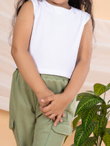 Bebe Unicorn Girls Casual Top and Cargo Pants Set (Olive)