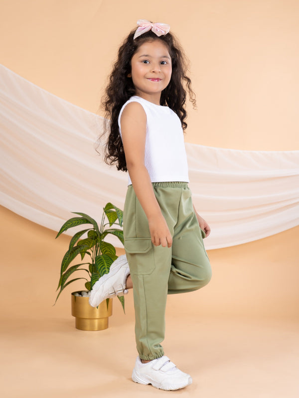 Bebe Unicorn Girls Casual Top and Cargo Pants Set (Olive)