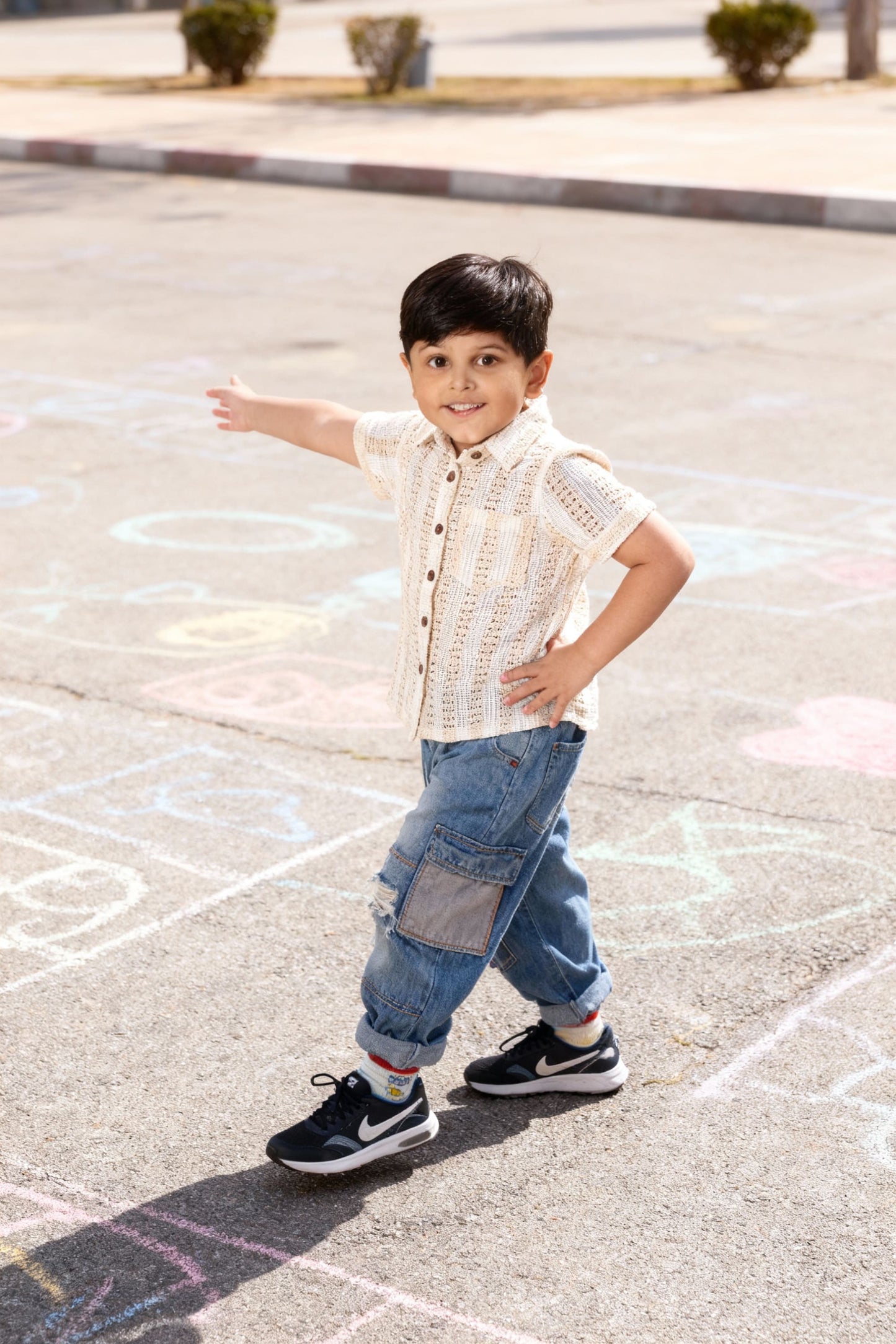 Cream Crochet Shirt - Elegant 4 Year Boy Dress Top