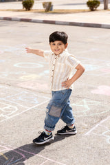 Cream Crochet Shirt - Elegant 4 Year Boy Dress Top