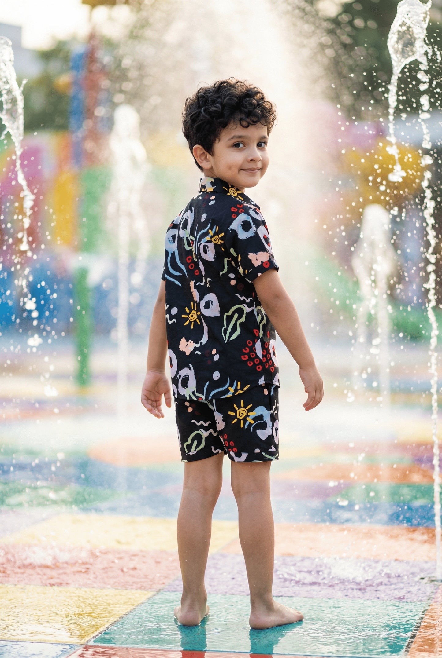 Printed Pure Cotton Boys Shirt & Shorts Coord Set Clothing Set