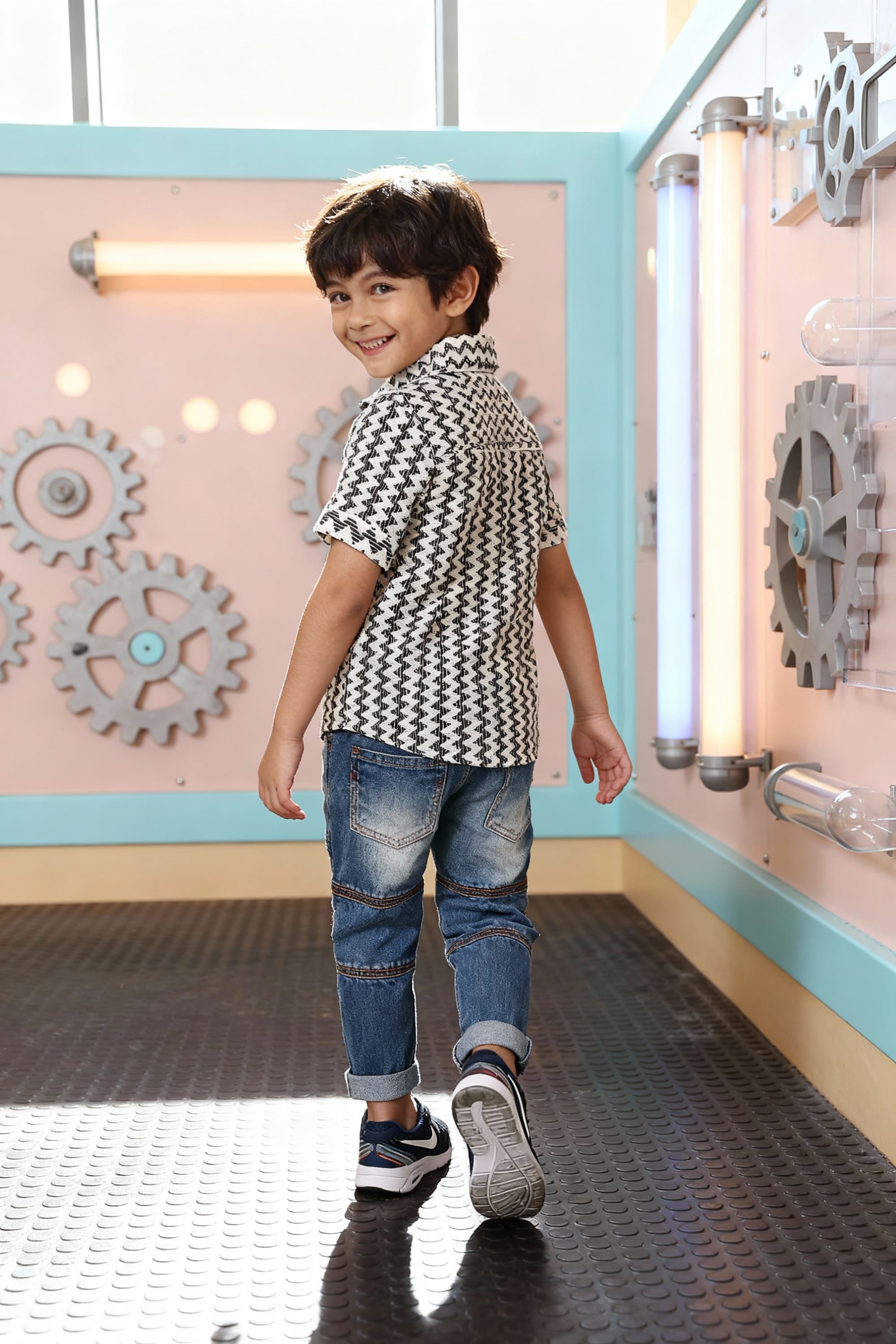 Zig-Zag Print Cotton Shirt - Kids Dress for Boys
