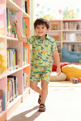 Animal Printed Pure Cotton Boys Shirt & Shorts Coord Set Clothing Set