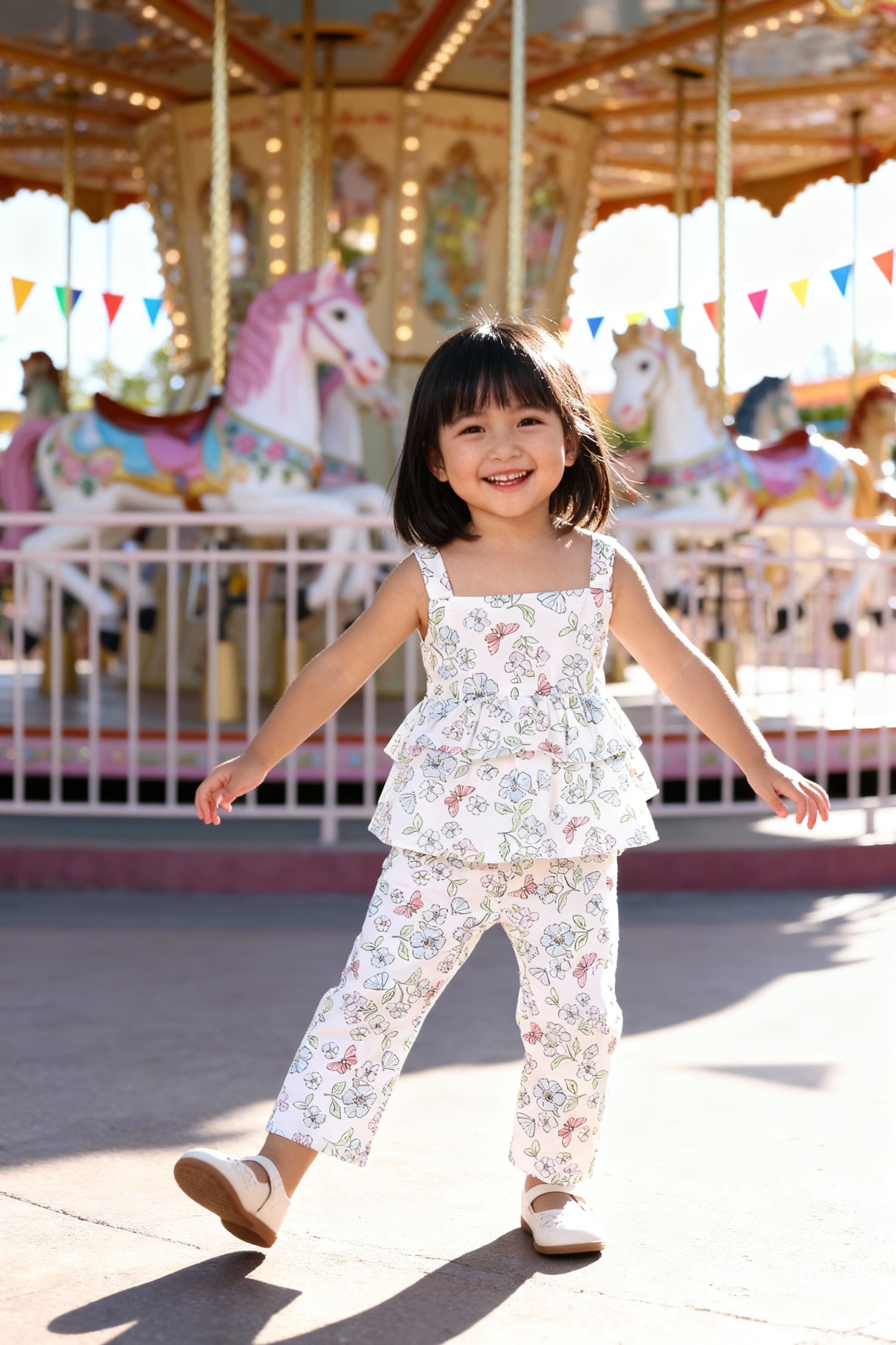 Girls Floral & Butterfly Cotton Co-ord Set – Peplum Top & Pants (2-8Y)