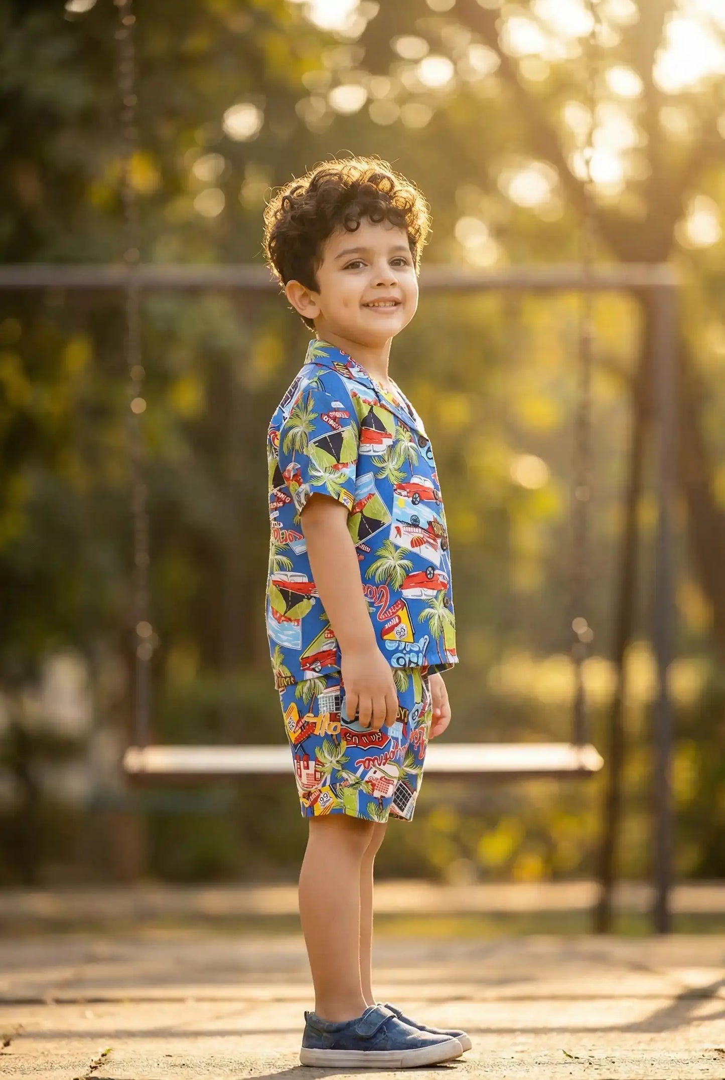 Boys Rayon Blue Co-ord Set | Kids Summer Shirt & Shorts Outfit (Oversized) Bebe Unicorn