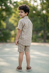 Boys Casual Geometric Print Cotton Coord Set
