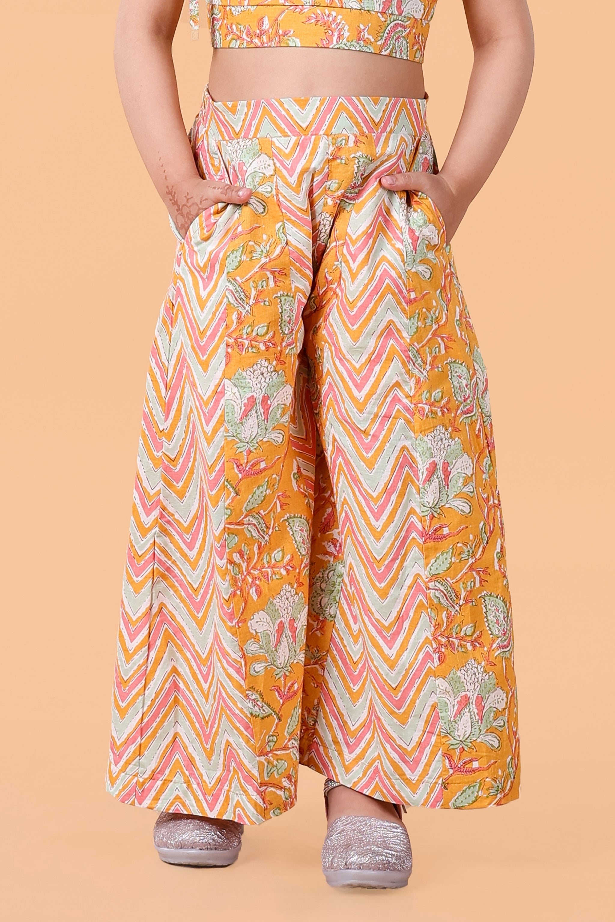 Floral Crop Top & Palazzo Set - Ethnic Party Wear Dress for Girls