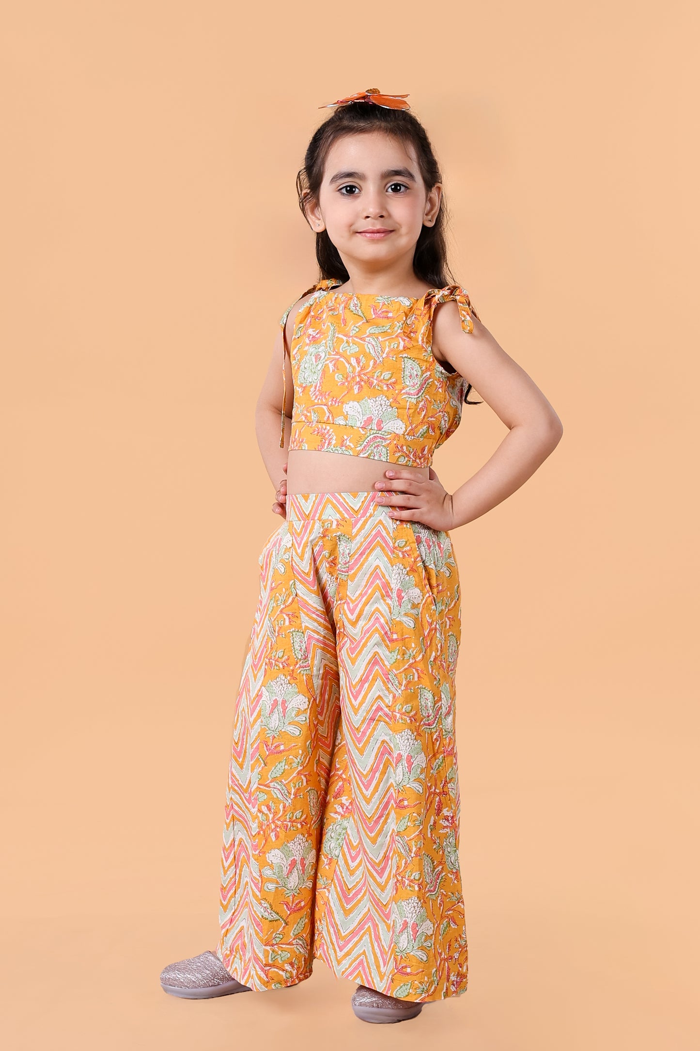 Floral Crop Top & Palazzo Set - Ethnic Party Wear Dress for Girls