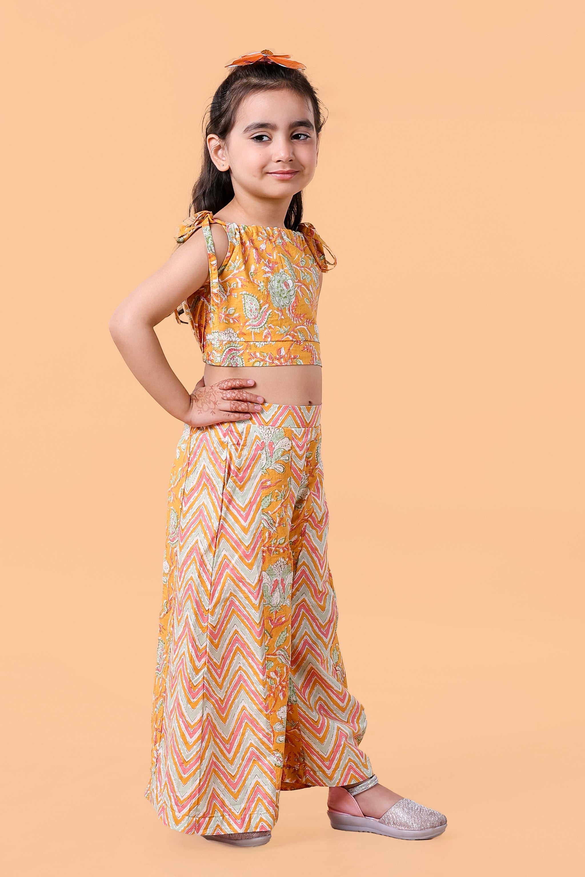 Floral Crop Top & Palazzo Set - Ethnic Party Wear Dress for Girls