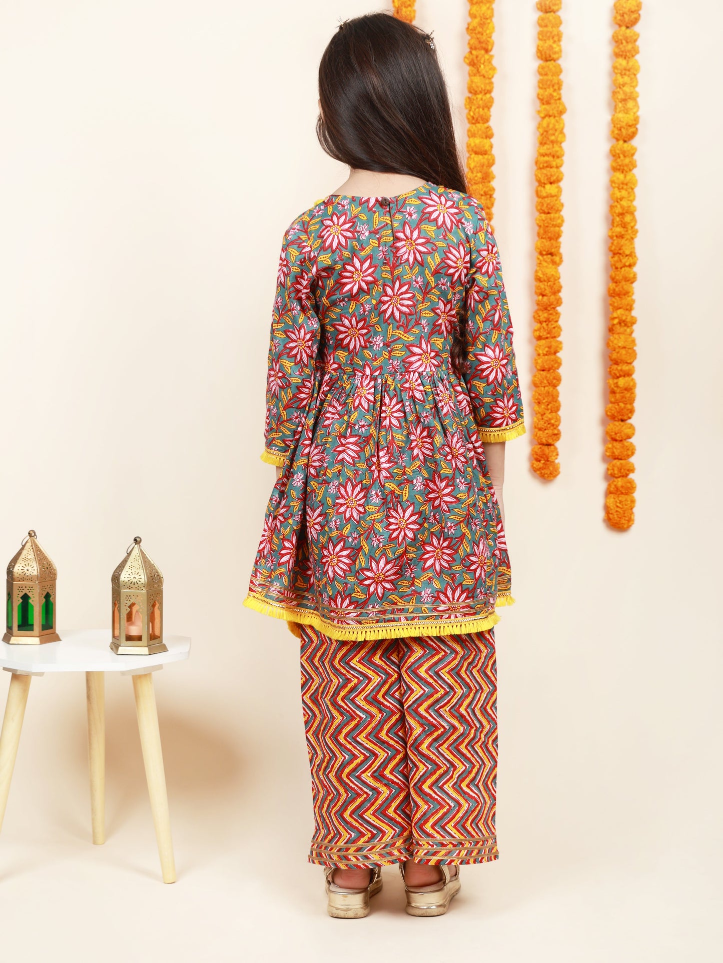 Floral Printed Sharara Set for Girls - Diwali Ethnic Wear