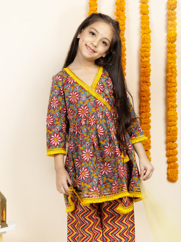 Floral Printed Sharara Set for Girls - Diwali Ethnic Wear