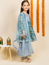 Blue & White Floral Kurta Sharara Set | ethnic wear for girls