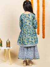 Blue & White Floral Kurta Sharara Set | ethnic wear for girls
