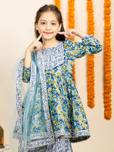 Blue & White Floral Kurta Sharara Set | ethnic wear for girls