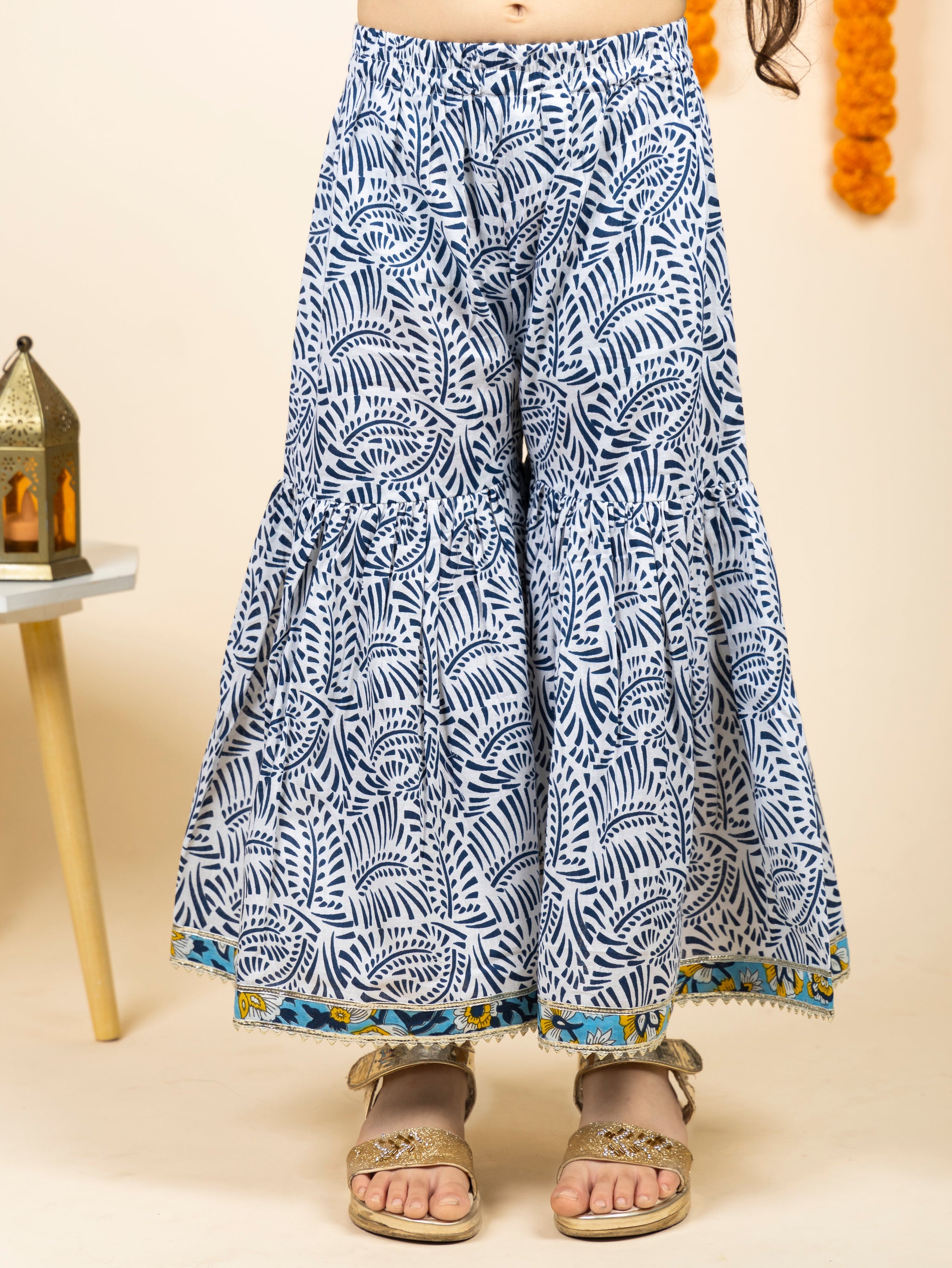 Blue & White Floral Kurta Sharara Set | ethnic wear for girls