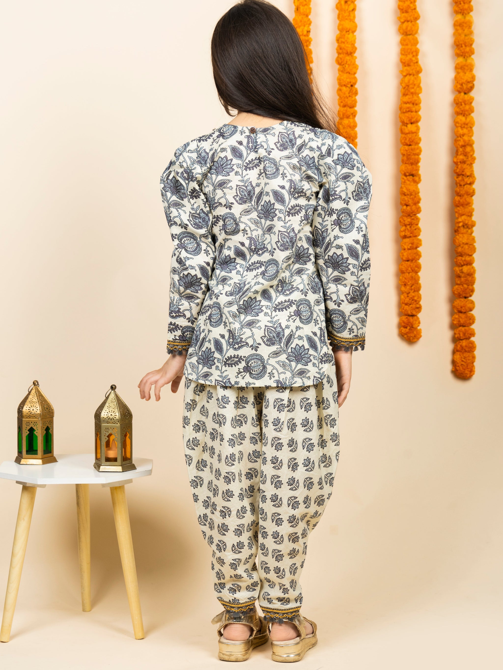 Off-White Floral Cotton Kurta Set - Ethnic Wear for Girls for Rakhi 2025